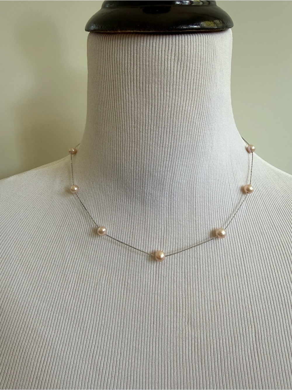 Delicate Peach Pearl Necklace on Silver Chain